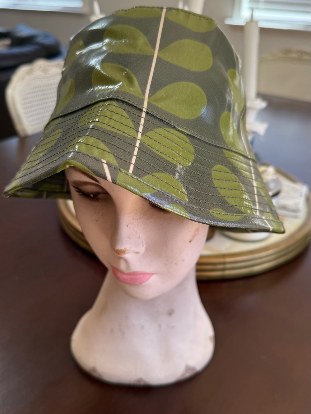 Orla Kiely Olive Green Patterned Vinyl Bucket Hat